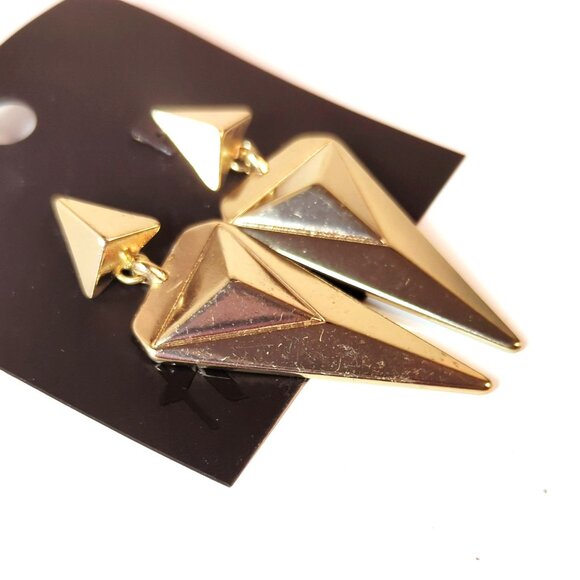 Vintage Y2K H&M Geometric Silver Tone Dangle Drop Earrings Triangle Design - Picture 2 of 5